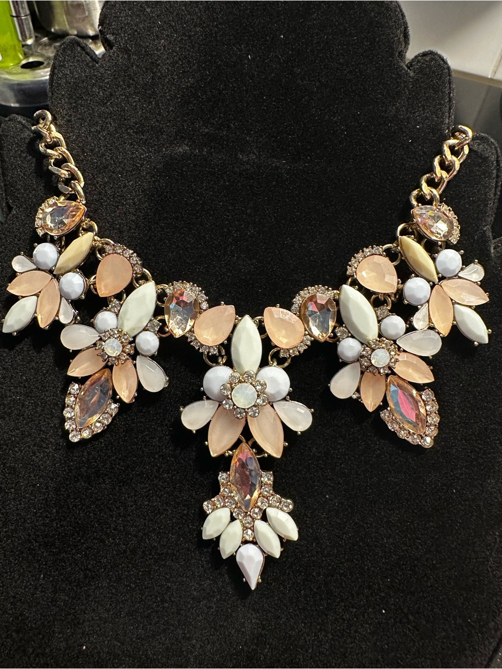 Dynamite Gold Floral Bib Necklace with Blush and Cream Accents